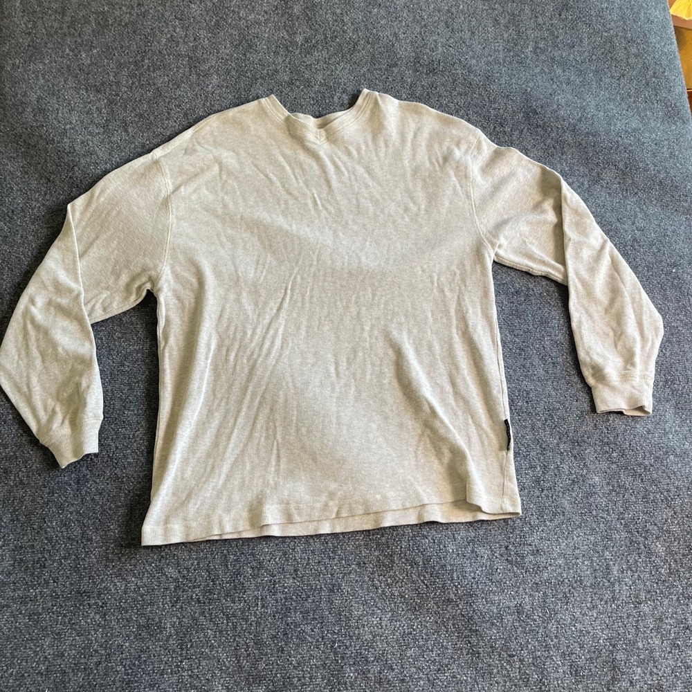 Vintage Structure Mens XL Oatmeal Waffle Knit Thermal‎ Long Sleeve Cotton Shirt